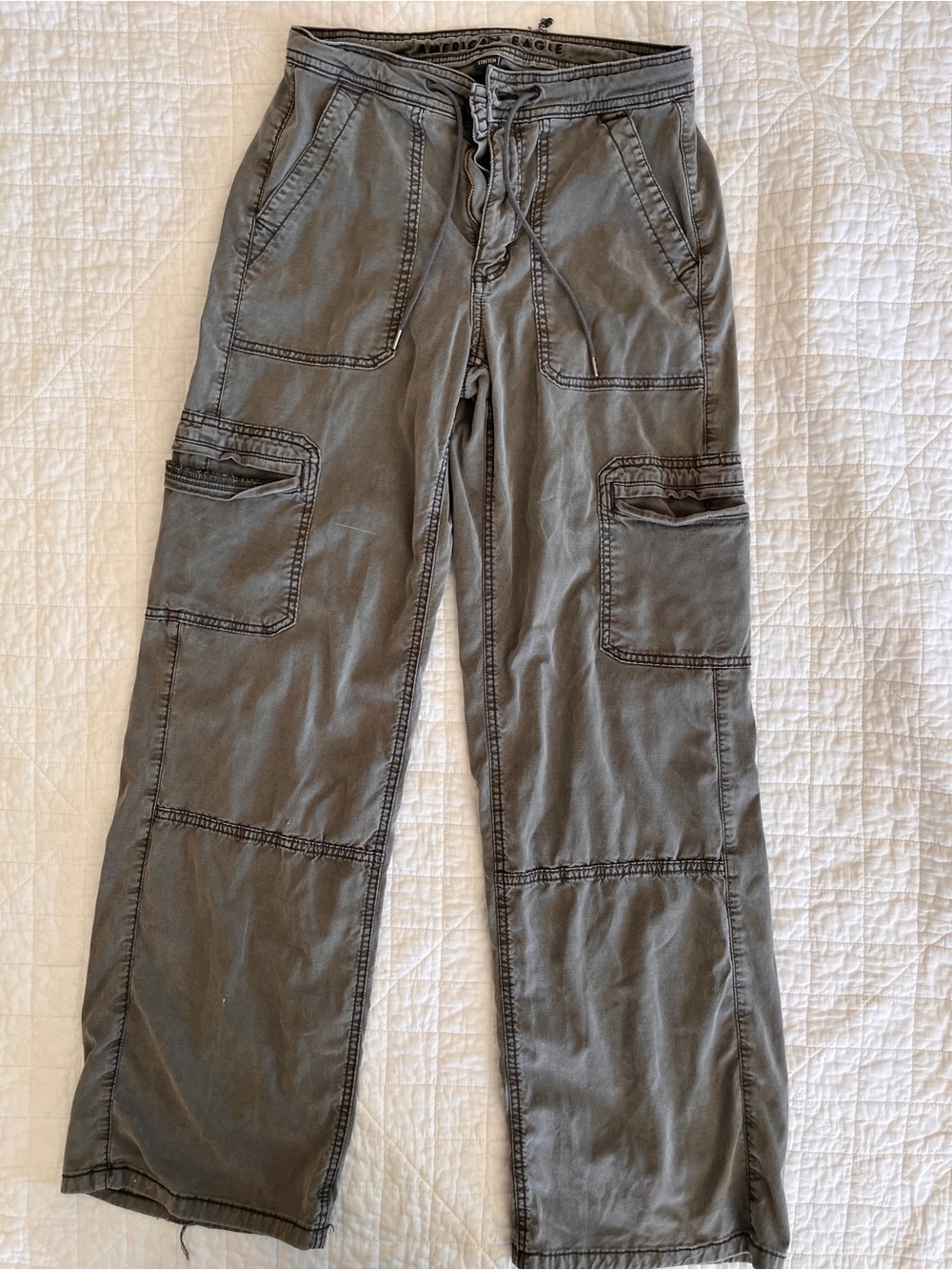American Eagle Gray Utility Cargo Pants Drawstring Stretch Size 0